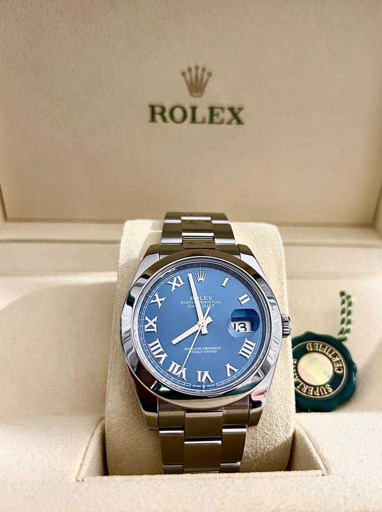 Rolex datejust blu hot sale numeri romani